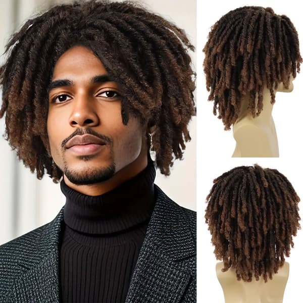 Kort dreadlocksperuk för män Ombre Brun med lugg T1B/30