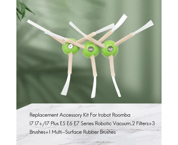 Erstatningstilbehørssett for Irobot Roomba I7 I7+/I7 Plus E5 E6 E7-serien robotstøvsuger 2 filtre+3 børster+1 multi-overflate
