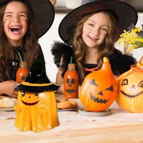 Halloween Spökmugg med lock, gul, keramik kaffekopp, stil 1