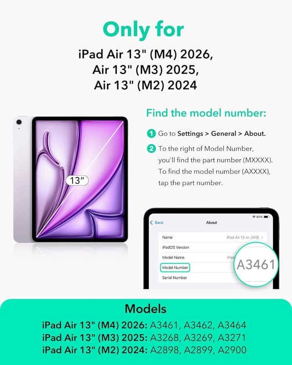 Lodret standercover til iPad Air 13 tommer (M3/M2 2025/2024) - Foldbart Multi-Vinkel Etui, Sort, Stabil Beslag til Håndfri Visning