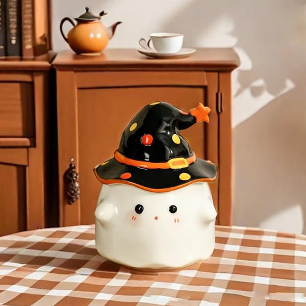 Halloween Spökmugg, Svart Keramisk Kaffemugg, 350 ml Spöklik Kopp