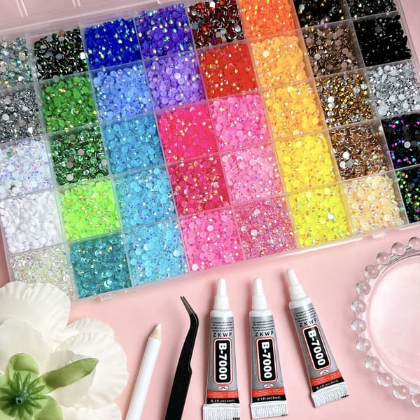 AB Candy Colour Flat Back Resin negleædelstene til DIY tøj, negle- og øjendekoration 48 Grid Box B+Tools