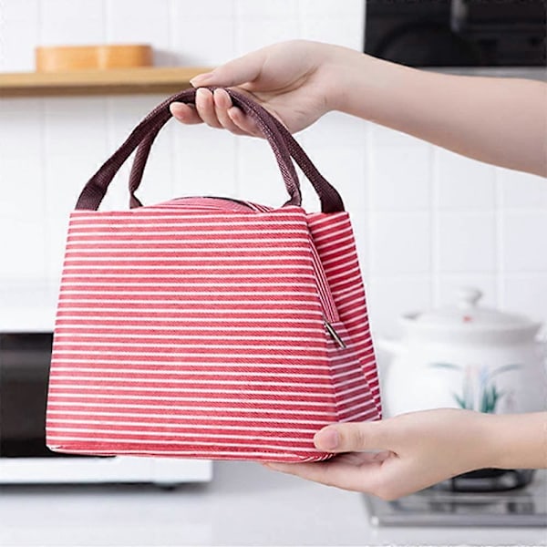 Dame Frokosttaske Stribet Håndtaske Genanvendelig Frokosttaske Madkasse Taske Egnet Red