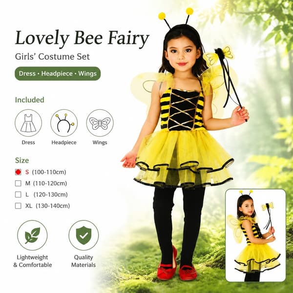 Barn Superhelt Maske Kostyme Kjole, Gul Svart, Polyester, Størrelse S (100-110 cm)