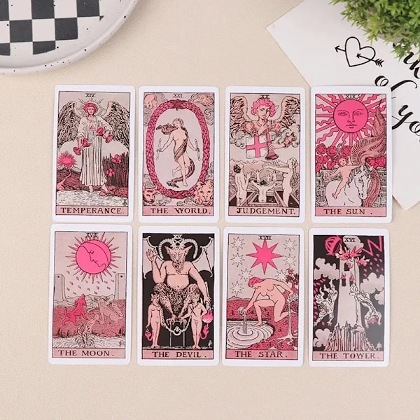 Pink Rider Waite 78 kortin tarotpakka aloittelijoille, ennustuspakka perhejuhlapeli tarotkorttipakka - Pinkki Pink