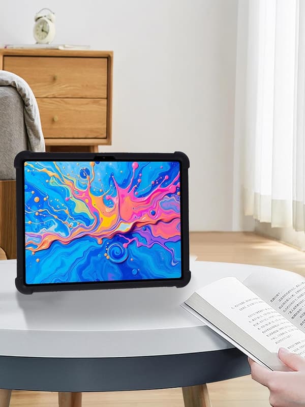 Silikonnettbrettdeksel kompatibelt med TECLAST Artpad Pro 12.7\", justerbart stativ, støtsikkert, regnbuesvart