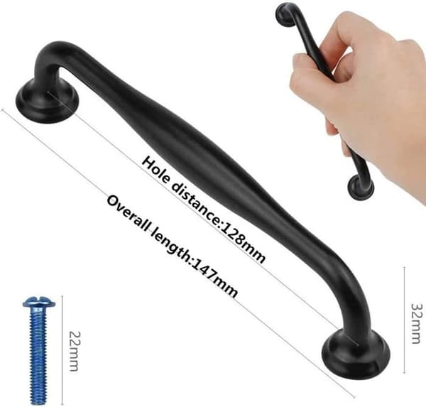 Pakke med 10 sorte aluminiumsmøbelgreb, 128 mm hulafstand