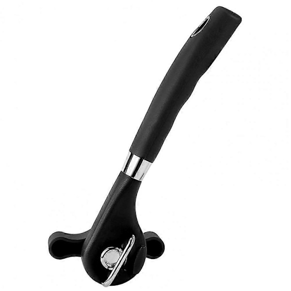 Burköppnare TPR Långt Handtag Halkfri Burk Locköppnare 360 Graders Rotation Skarp Burk Öppnare Hängande Design Flasköppnare för Hemmet Black