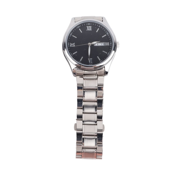 Män Quartz Watch Double Calendar Exakt tid Watch med band i rostfritt stål för dagligt bruk Svart