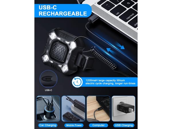 Musta polkupyörän torvi, ajovalolla, 2-in-1 torvi, USB-C-lataus