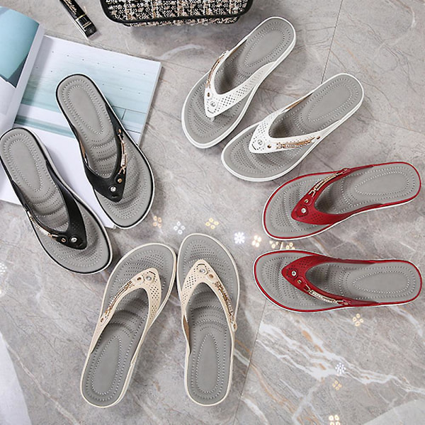 Myke flip-flops med demping for kvinner, tangsandaler, slippers, avslappede ortopediske sandaler Red 39