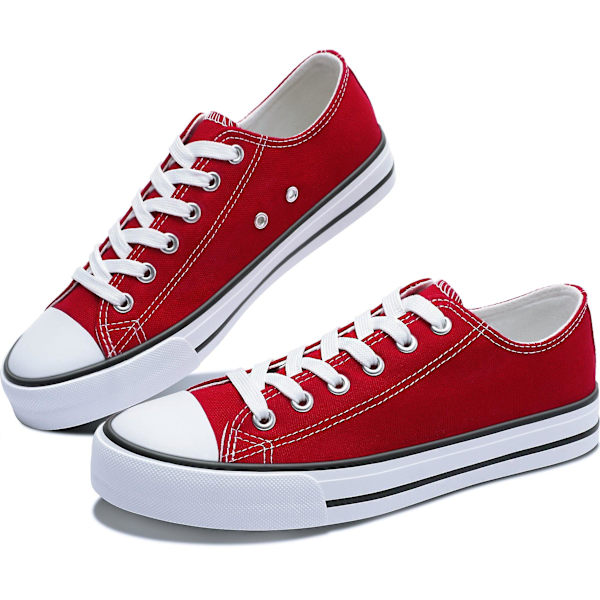 Dame Canvas Mode Sneakers Søde Lave Sko Komfortable Canvas Gåsko Til Damer red EU39