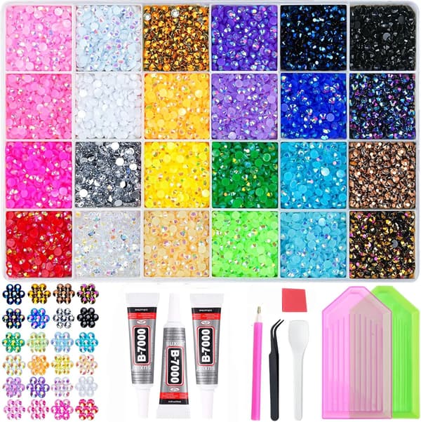 AB Candy Colour Flat Back Resin negleædelstene til DIY tøj, negle- og øjendekoration 24 Grid Box 1 3 mm Stone+Tools