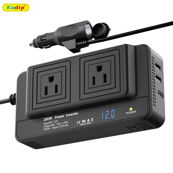 200W Bilstrømomformer, 12V til 110V Strømomformer med PD20W, US-uttak MT8300US Plug-200W