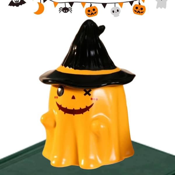 Halloween Spökmugg med lock, gul, keramik kaffekopp, stil 1