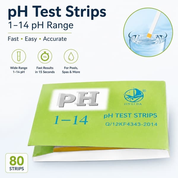 pH-testremsor för pool, 80 remsor, lackmuspapper, 1-14 skala, vattentestning
