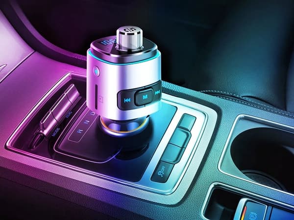 Bluetooth FM-sändare för bil, 2 USB-snabbladdare med LED-ljus, handsfreesamtal