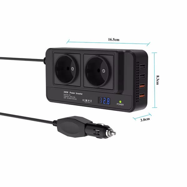 200W Bilstrømomformer med 200W EU-stik, QC3.0, cigarettænderport, strømskinne 220V 200W EU Socket
