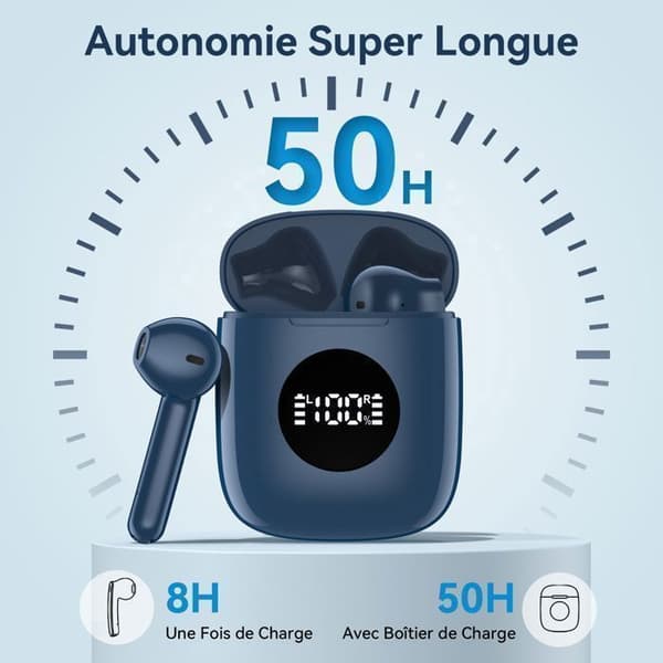 Trådlös Bluetooth 5.3 hörlurar Hi-Fi Stereoljud IPX7 Vattentät Bluetooth Headset LED-skärm Bluetooth Headset Mörkblå