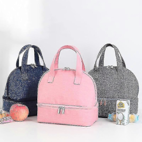 Bærbar Multifunksjonell Lunsjbag Dobbel Isolasjonsbag Isolasjon Lunsjboks Bag Gray