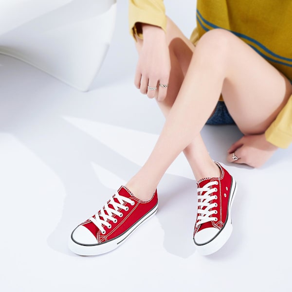 Dame Canvas Mode Sneakers Søde Lave Sko Komfortable Canvas Gåsko Til Damer red EU37
