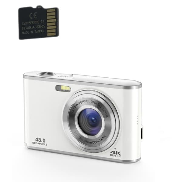 4K 48MP digitalkamera med 16x zoom, webkamerafunksjon, 32 GB-kort, sølv Silver