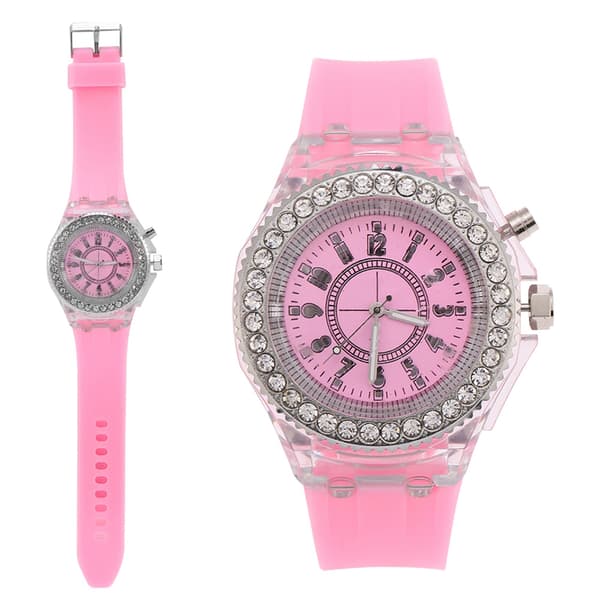 LED-baggrundsbelyst quartz-ur til piger med rund silikonerem (pink)