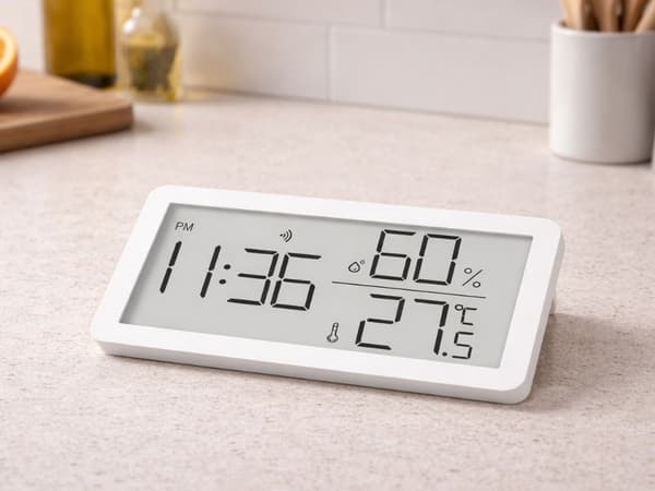 Digital termometer hygrometer med klocka, LCD-display, inomhustemperatur- och luftfuktighetsmätare