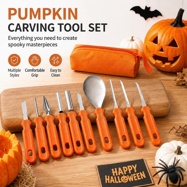 Set med pumpaskärverktyg i rostfritt stål, Halloween-kakformar, bakningskit 3 - piece set (OPP bag)