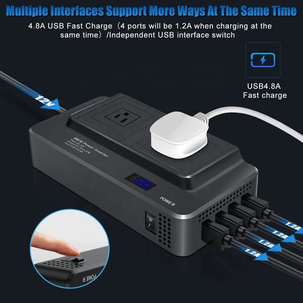 200W Bilstrømomformer, 12V til 110V Strømomformer US Plug110V