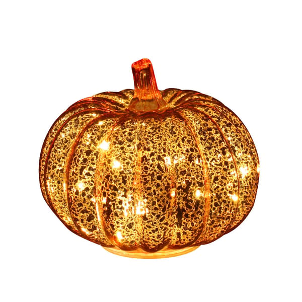 Pumpkinallykta i glas för Halloween, LED-timer, målat glas, guld, 16,5x14 cm Silver 14x19.5cm