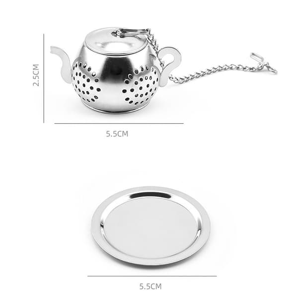 Tekanne-infuser i rustfritt stål, tekanneformet tesil, kreativ rund, sølv