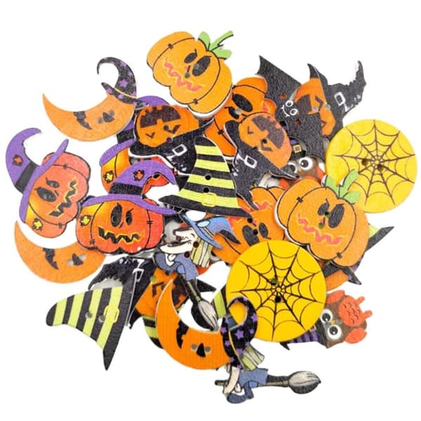 50 st. träknappar för sömnad, 2 hål, Halloween-pumpa uggla häxa, DIY-pyssel
