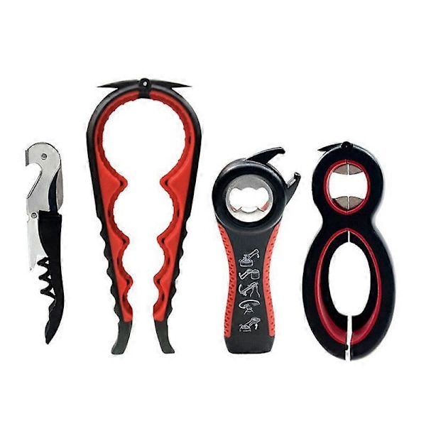 Multifunksjonell 4-i-1 Flaskeåpner Husholdningsbesparende Kraftåpner Not Specified Style 2 (Black Red)