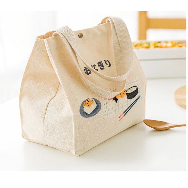 Ny Lunch Box Bag Handhållen Canvas Bag Knapp Handmålad Illustration Förtjockning Isolerad Lunch Box Bag-Vit