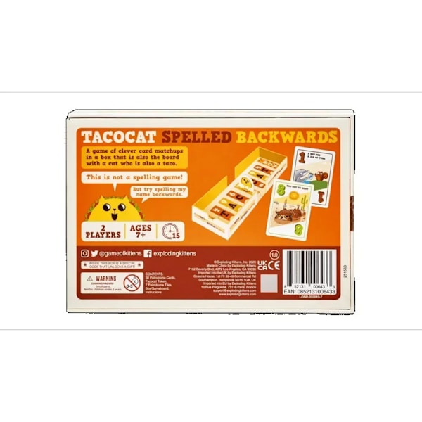 Tacocat-korttipeli takaperin kirjoitettuna - Pieni lautapeli, jossa on kissa, joka on myös taco