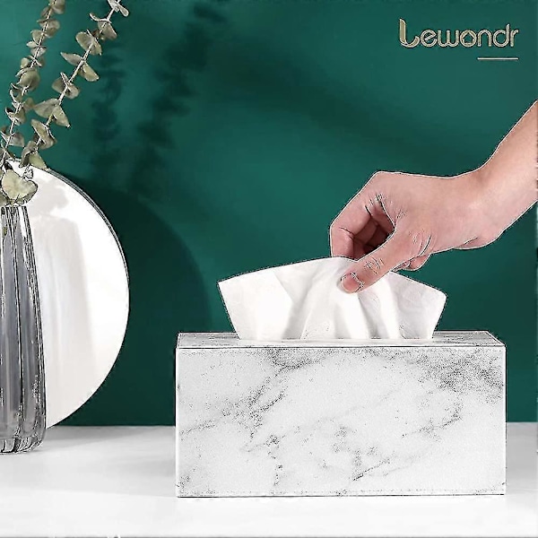 Servietboks, rektangulær PU læder servietdispenser, servietboks med marmor