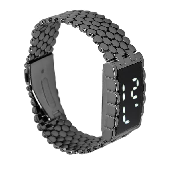 LED Ur Dobbel Åben Rustfri Stålspænde Metalrem Rektangulær Skive Digitalt Armbåndsur til Udendørs Aktiviteter Sort