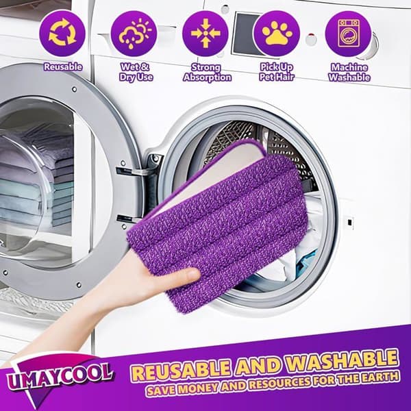 Pakke med 6 gjenbrukbare Flash Powermop mopprefiller, maskinvaskbare mikrofiberputer