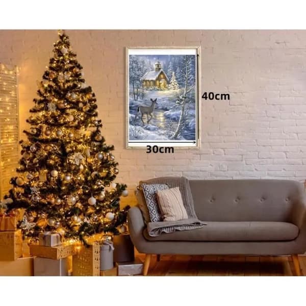 Vinter snøscene diamantmaleri-sett, DIY veggdekorasjon, 30x40 cm lerret