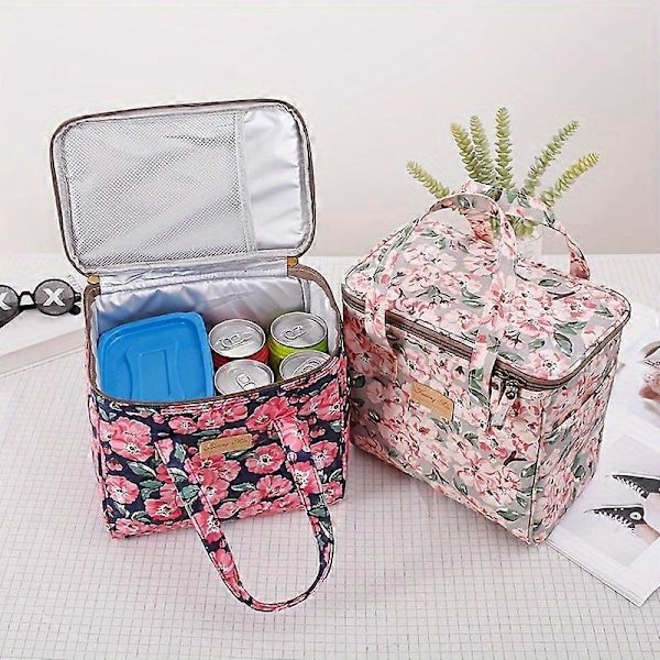 Förtjockad Vattentät Isolerad Matlådeväska, Lunchväska, Vattentät Stor Isolerad Väska för Studenter Light Blue Peach Blossom