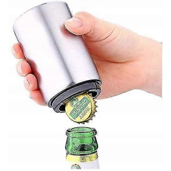 Ölflasköppnare, automatisk flasköppnare med magnet, rostfritt stål, med magnetisk fångare