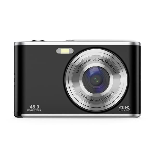 4K 48MP Digitalkamera, 16X Zoom, Webcam-funktion, Sort, Kompakt til Begyndere