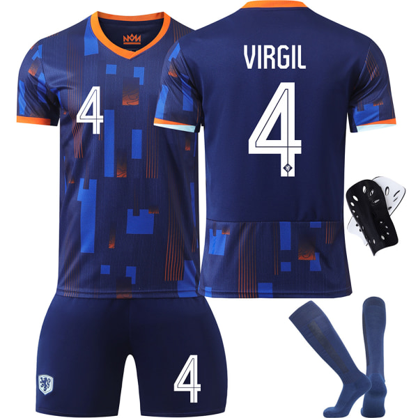 Europacupen 2024 Nederländerna fotbollströja nr 4 Van Dijk 10 Depay 11 Robben 21 De Jong set - nr 4 med strumpor + skyddsutrustning 16(90-100cm)