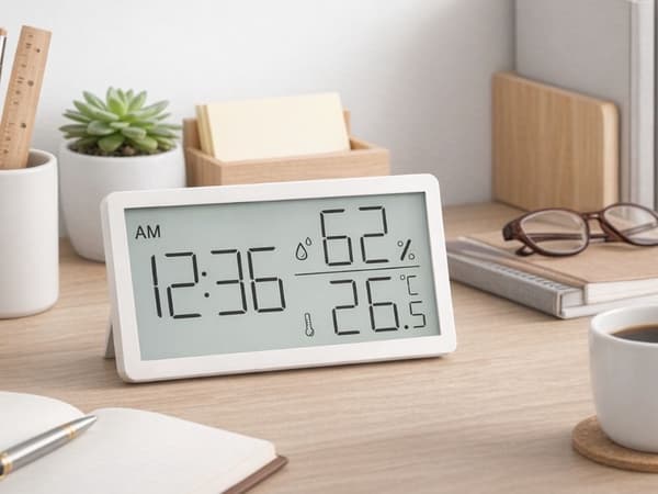 Digital termometer hygrometer med klocka, LCD-display, inomhustemperatur- och luftfuktighetsmätare