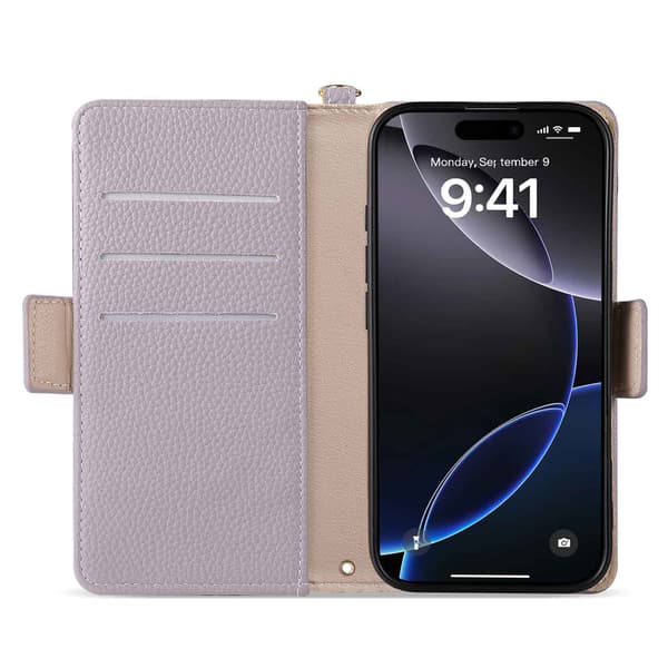 Folio Kortplånboksfodral kompatibelt med iPhone 17 Pro, iPhone 16 och iPhone 15-Dugt Light Gray For iPhone 11