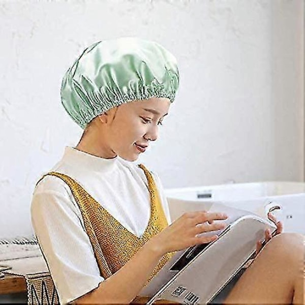 2 stk Dusjhette Badehette Vanntett Dusjhette Elastisk Vanntett Dusjhetter For Damer Spa Salong Lilla+mørkeblå PINK AND GREEN