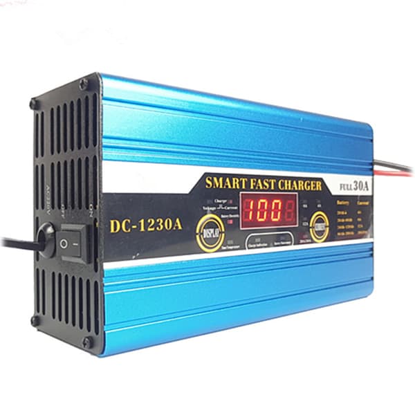 12V 30A blysyrebatterilader for bil og elbil med display Blue EU Plug