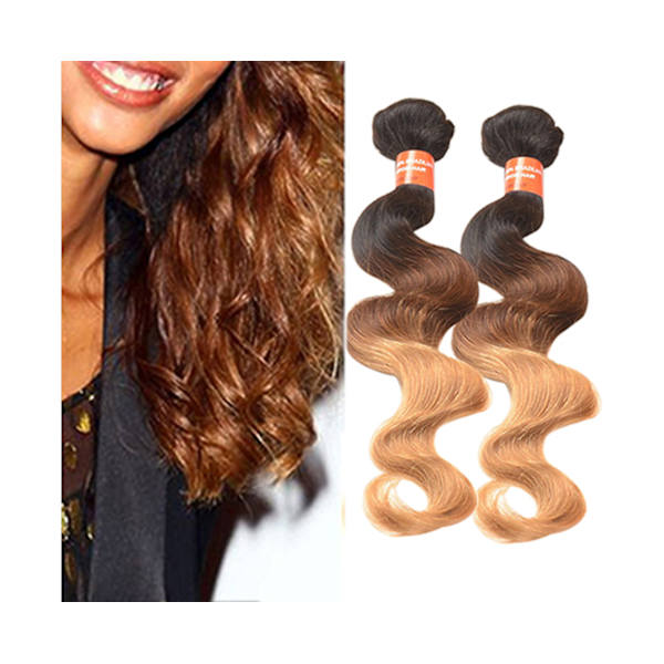 1 paket lång brasiliansk jungfrukroppsvåg Real Human Ombre Weft Hårförlängningar - 16 tum