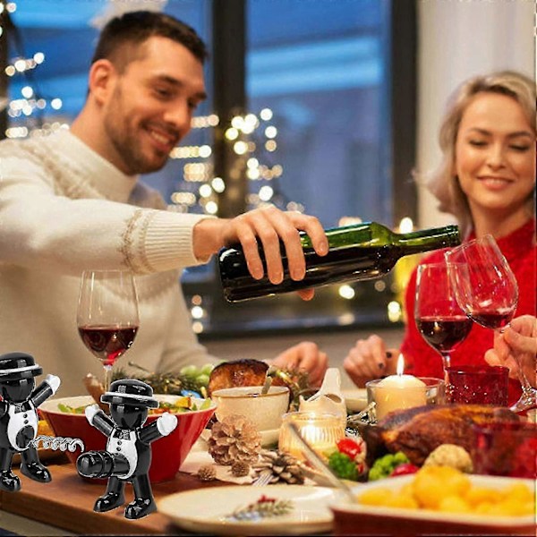 Svart Cool Man Flasköppnare, Uppgraderad Vinflasköppnare Happy Man Vinflaskpropp Dryckesflaska Mjuk Träpropp Rolig Servitör Mjuk Träpro